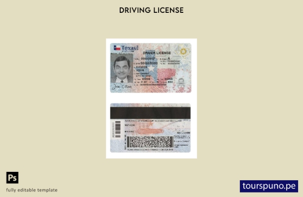 Plantilla de licencia de conducir de EE. UU., Texas (presente) lista para imprim